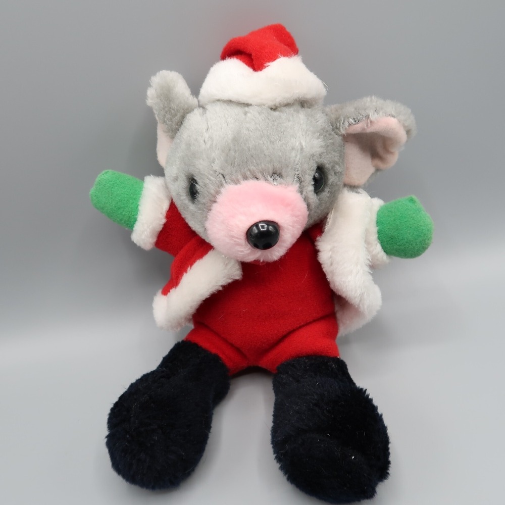 9"‎ Plush Vintage Gray Santa Mouse Stuffed Animal